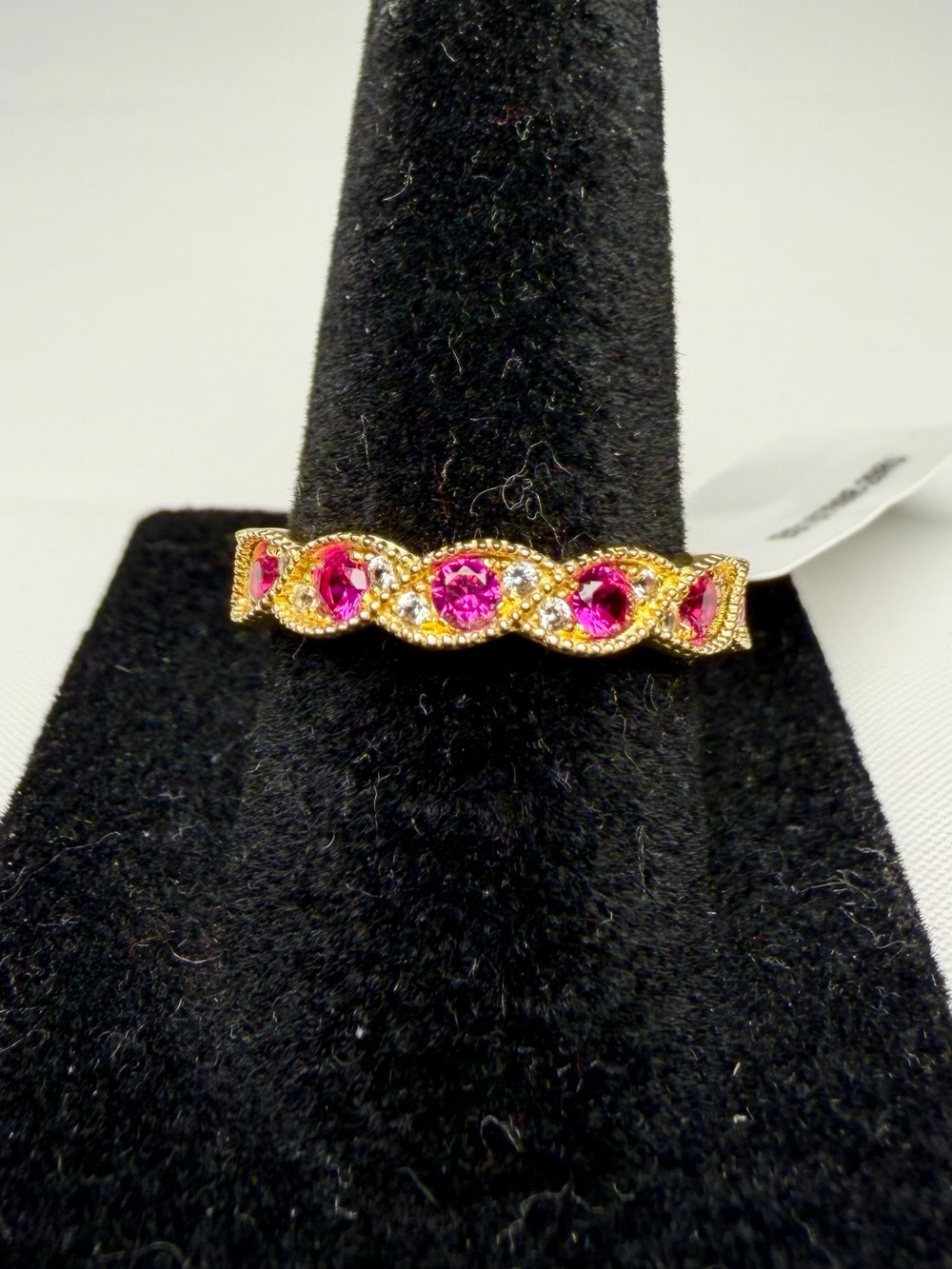 Ruby Half Eternity Band Ring Size 7 White Sapphire 0.65ctw Gold Over Silver